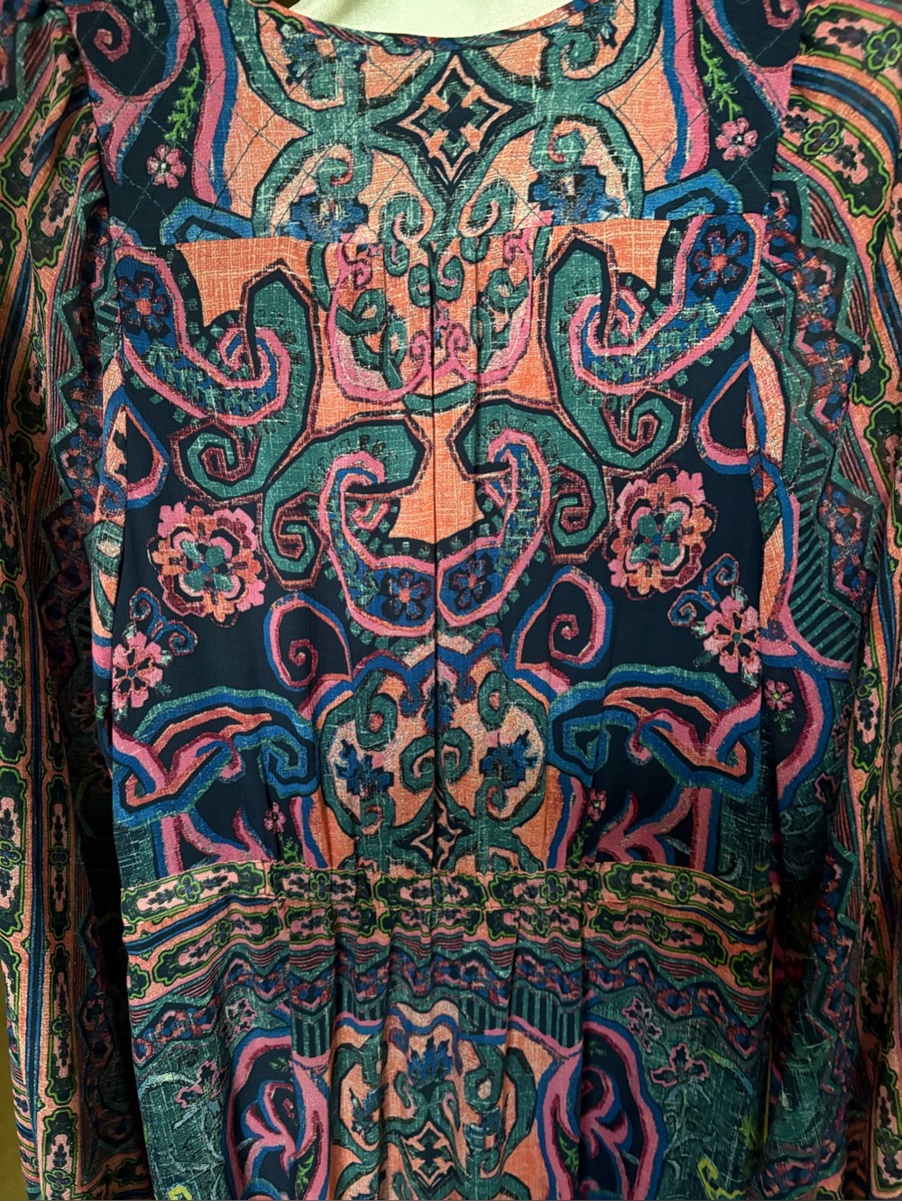 Gorgeous Anthropologie Paisley-NWT, Print Long Sleeve Midi Dress - Blue & Pink - Picture 4 of 7